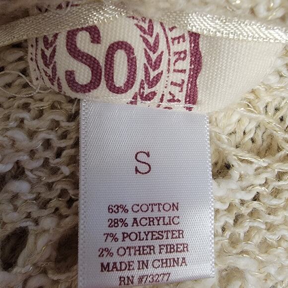 SO Beige Gold Cardigan Sweater Juniors‎ Sz S Metallic Weave Hood Beachy Coastal - Picture 7 of 7